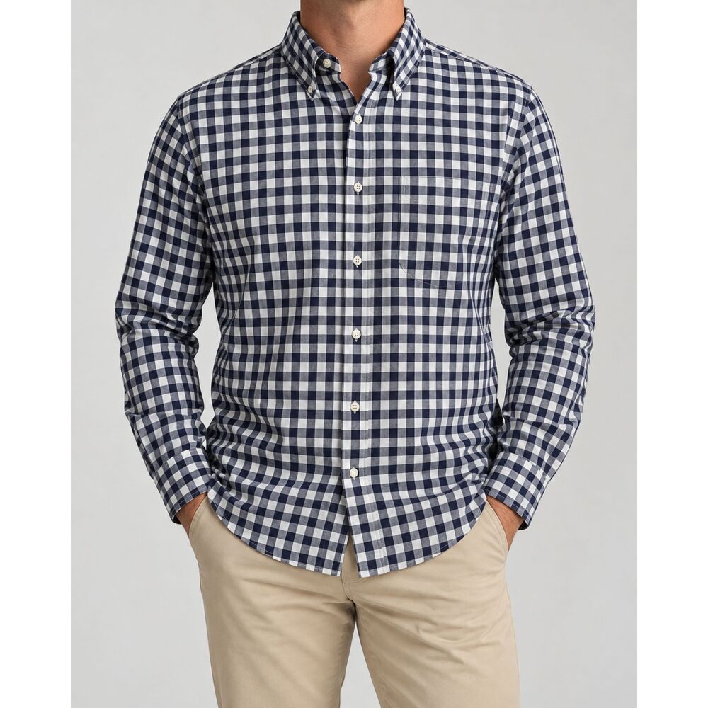 Grayers Clothiers Men’s Large Navy White Gingham Cotton Button Down Shirt